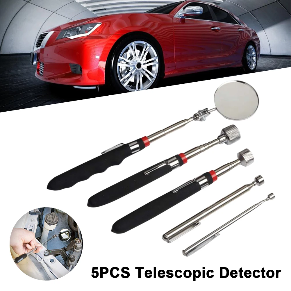 

5PCS Magnetic Pick-up Tool Telescoping Grabber 360 Swivel Inspection Mirror With LED Light For Extra Viewing Pickup Repairing