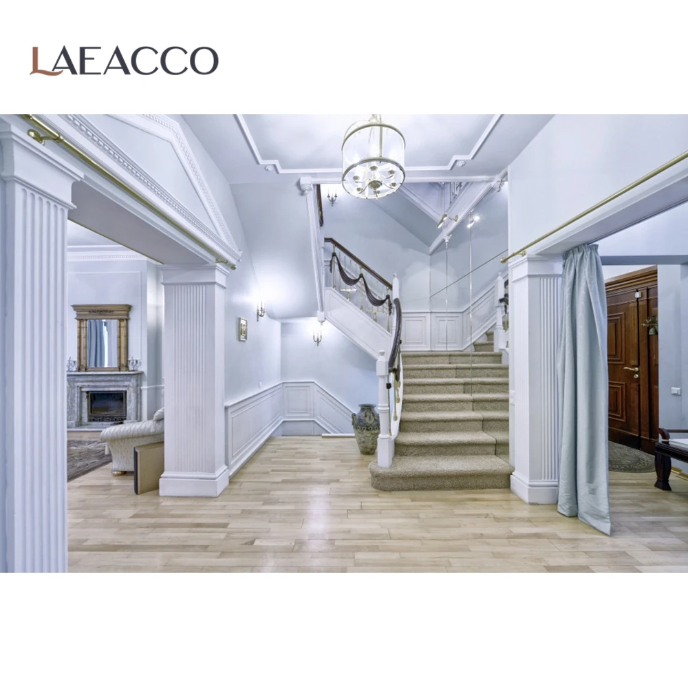 Laeacco гостиная лестницы занавес светильник для камина деревянный пол интерьер