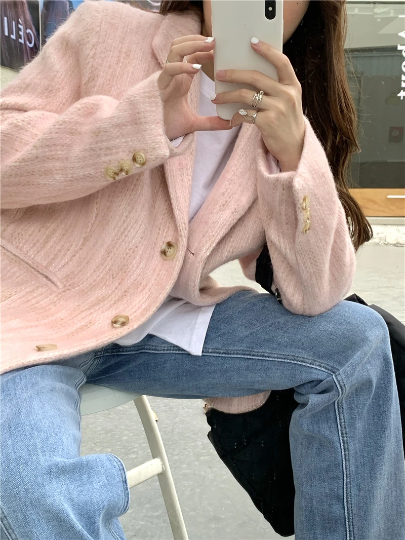 Корейский модный Женский блейзер элегантный тонкий повседневный простой