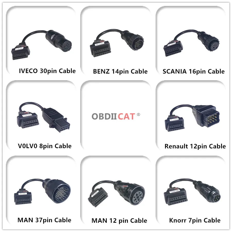 Кабели для грузовиков OBDIICAT TCS Pro OBD2 полный комплект 8 шт. кабелей диагностический