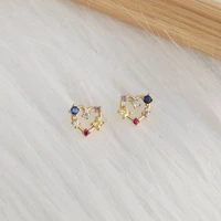 s925 sterling silver colored zircon hollow small love stud earrings mini temperament design earrings