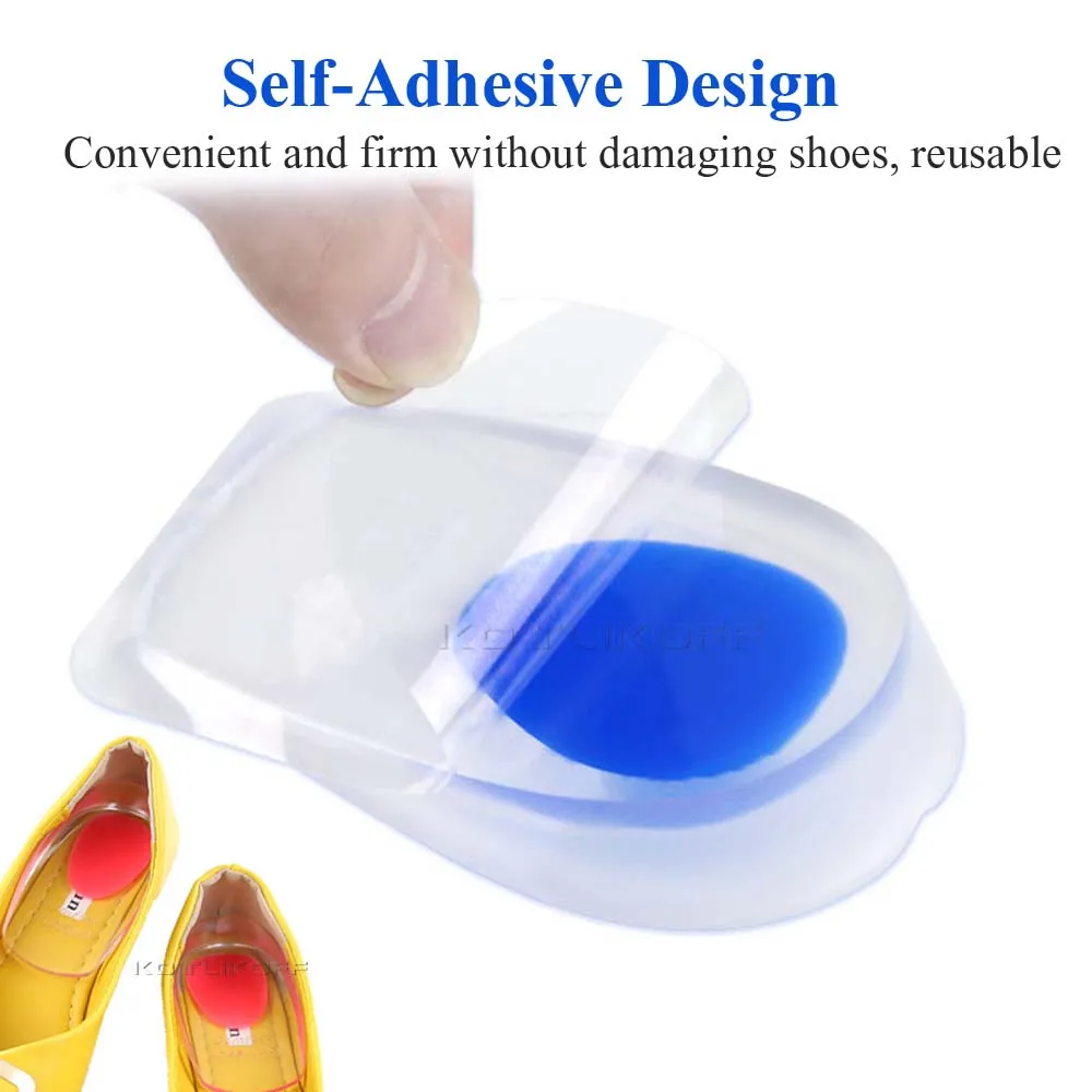 Silicone Gel Heel Cups Shock Cushion Height Increase Insole for Shoes Inserts for Plantar Fasciitis Bone Spur & Achilles Pain