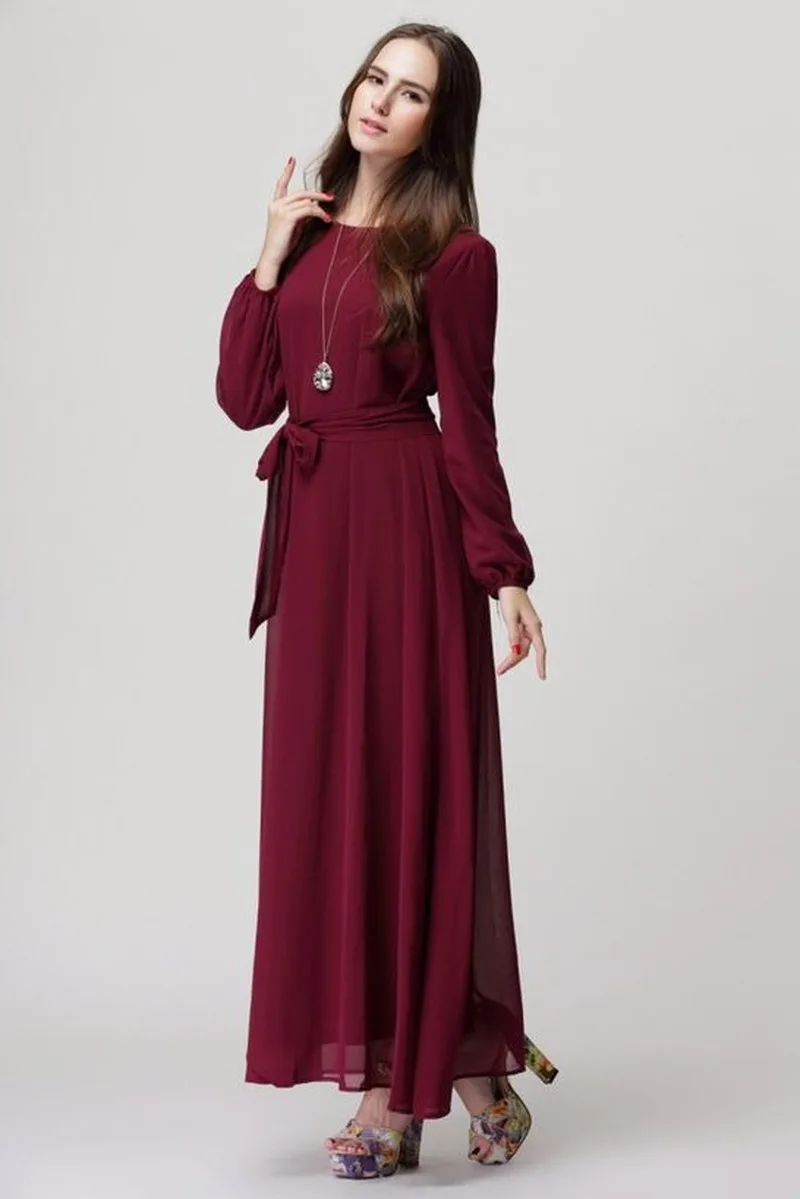 

Muslim Abaya Dress Women Lace-up Chhiffon A-line Hijab Middle East Turkey Islamic Moroccan Kaftan Modest Elbise Jubah Vestidos