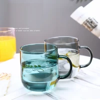 ins hot colourful glass coffee mugs transparent green grey pink water milk juice tea oat meal breakfast cups 350ml heat resist