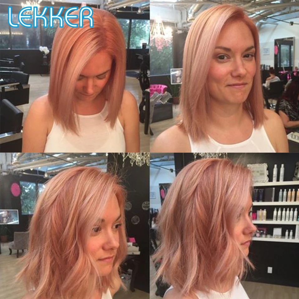 

Lekker Blonde 4x4 Lace Closure Human Hair Wigs With Fake Scalp Pink Straight Brazilian Remy Hair Wig for Women Free Part Wigs