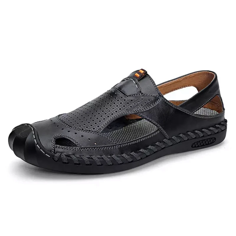 Мужские кожаные сандалии с перфорацией коричневые повседневные из дышащей кожи