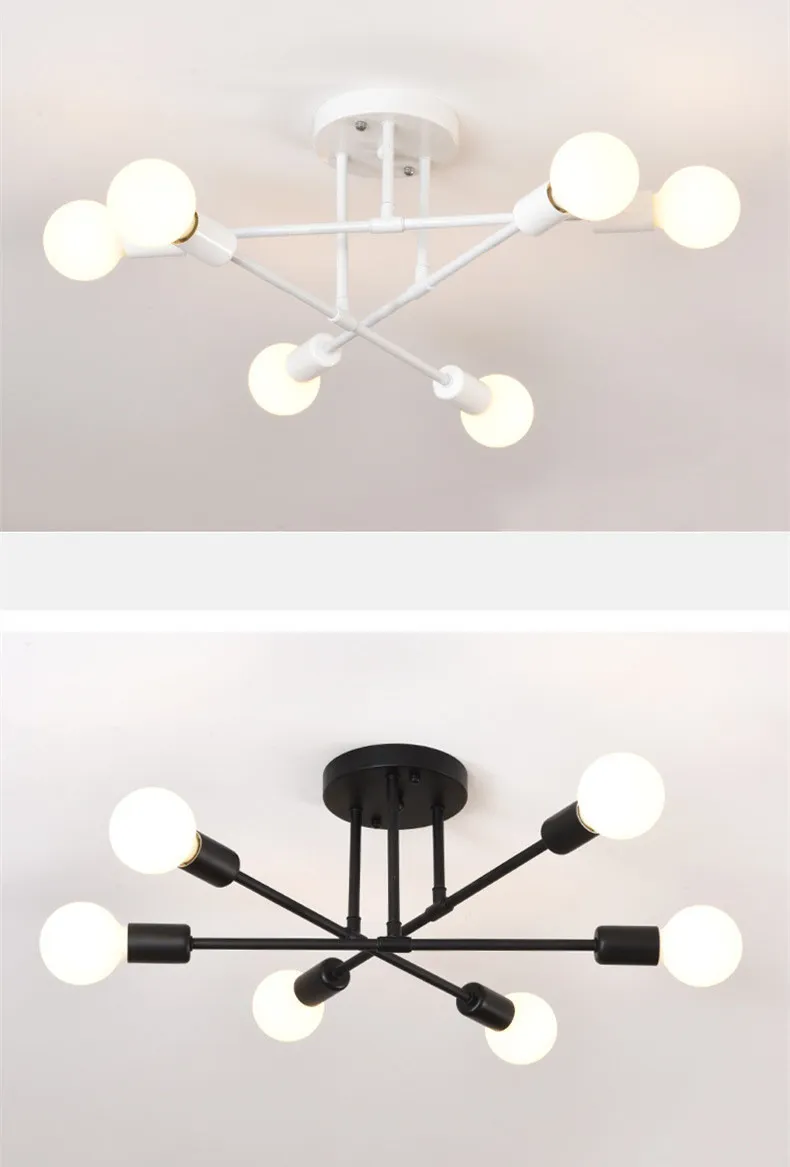

New Black White Living Room Chandeliers E27 Bulb LED Iron Chandelier Simple 6 head Lamps LED Lustre Chandeliers Lighting