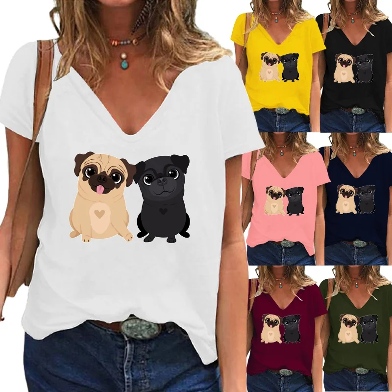 

Женская Свободная блузка с коротким рукавом и глубоким V-образным вырезом