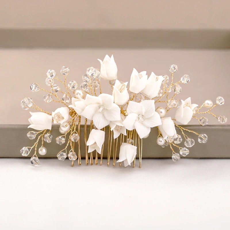 

White Flower Hair Comb Women Hair Jewelry Ornament Bridal Hair Accessories Comb Headpiece Wedding Hair Comb Headband