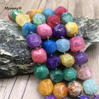 14mm faceted stone mixed colors agates cutting nugget beads for diy jewelry making 2strandslot my210520