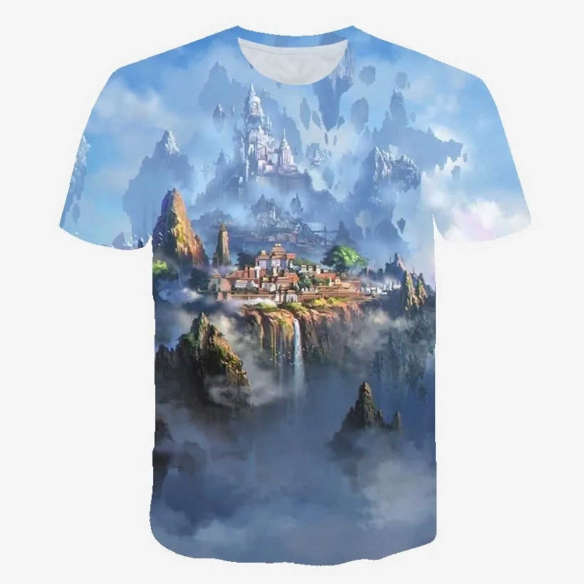 

Men's T-Shirt Casual Round Neck Printing Short Sleeve Fun Trend Street Top Personalized Landscape 3D Men's Oversized T-Shirt