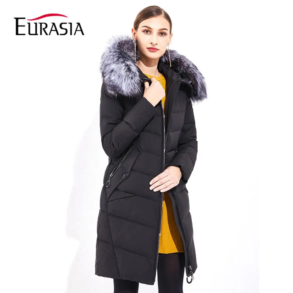 Новое поступление 2019 г. женские зимние пальто EURASIA Длинные парки с капюшоном
