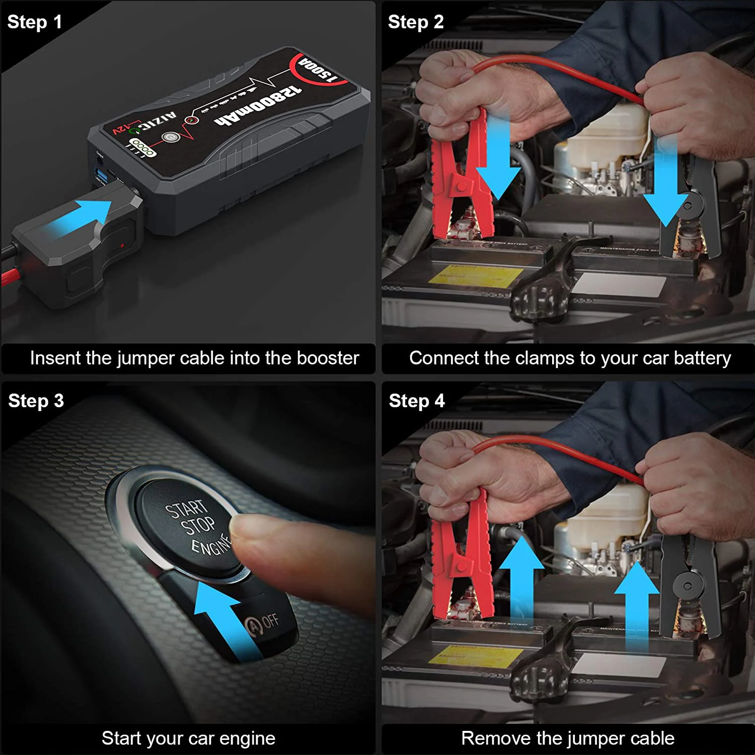 

AIZICO 1500A Car Jump Starter Power Bank 12800mAh Portable Battery Station For 5.5L/7L Car Emergency Booster Starting Device
