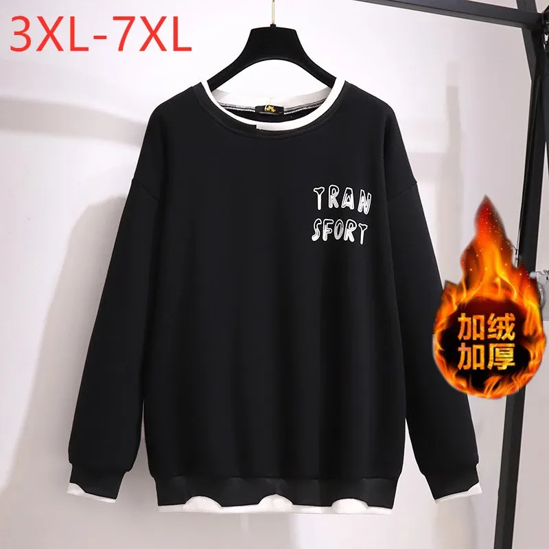 

New Ladies Autumn Winter Plus Size Women Clothing Large Long Sleeve Black Velvet Keep Warm Sweatshirt Coat 3XL 4XL 5XL 6XL 7XL