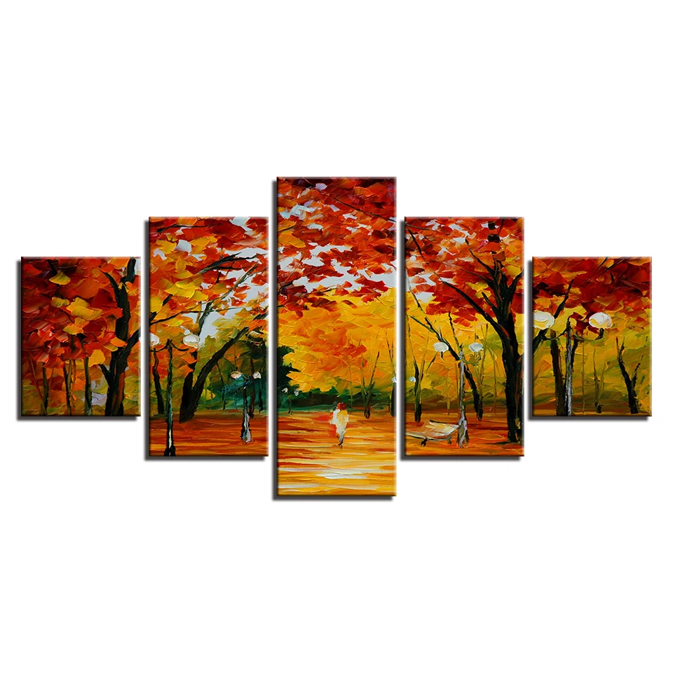 

5 Pieces Forest Trees Park Scenery Printed Canvas Painting Living Room Wall Art Abstrat Landscape Pictures No Frames