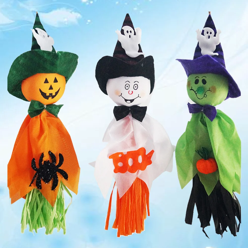

6 Pcs Party Decoration Horror Ghost Scarecrow Kids Trick Hanging Decor Witches Pendant Props 2 Orange and 2 Green and