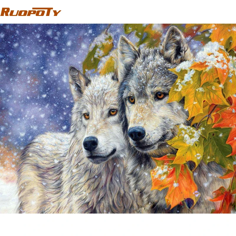 RUOPOTY рамка волка животные DIY Рисование по номерам Современная Акриловая Краска на