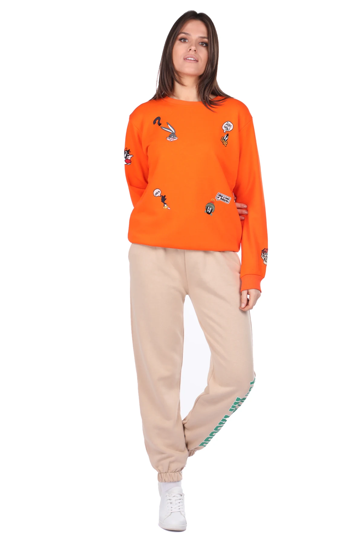 

Cartoon Character Embroidered Orange Womens Sweatshirt