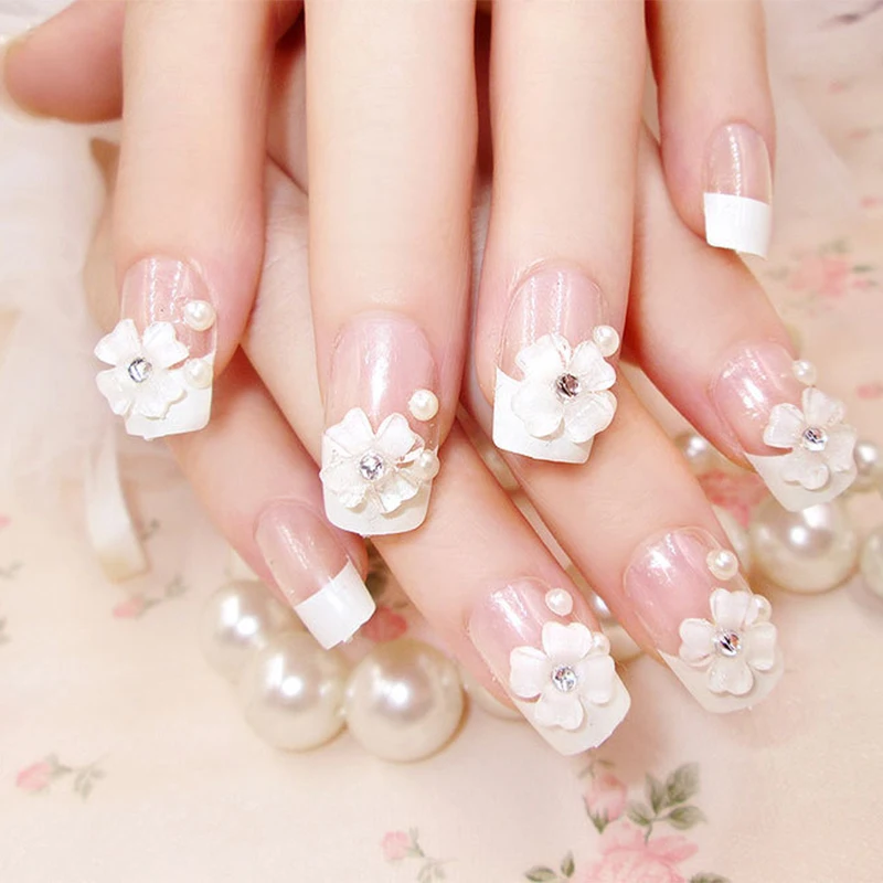 24 шт./компл. Предварительный Дизайн французские поддельные ногти 3D Цветочная