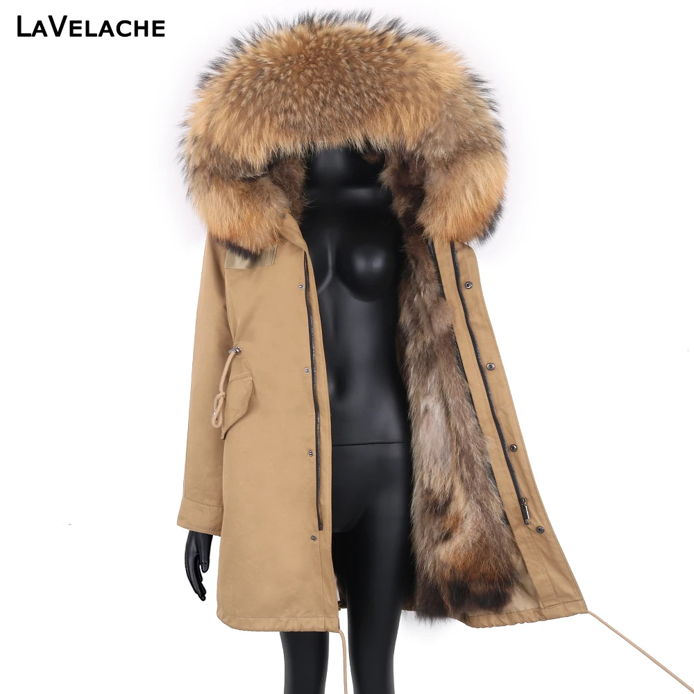 42 Colors Russia Winter Jacket Women Real Raccoon Fur Coat Long Parka Waterproof Windbreaker 100% Raccoon Fur Liner Removable