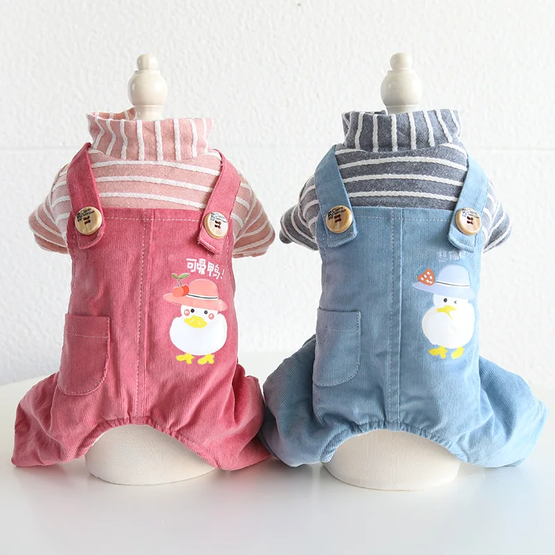 

Striped Duck Dog Pajamas Jumpsuits Sweatshirt Pet Dog Clothes Winter Warm Cotton Cat Hoodies Clothing For Dogs Puppy