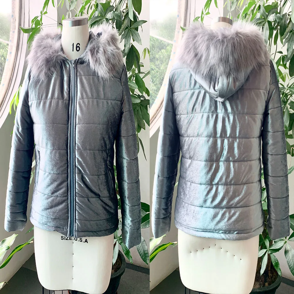Зимняя бархатная куртка пальто женские куртки с хлопковой подкладкой серый
