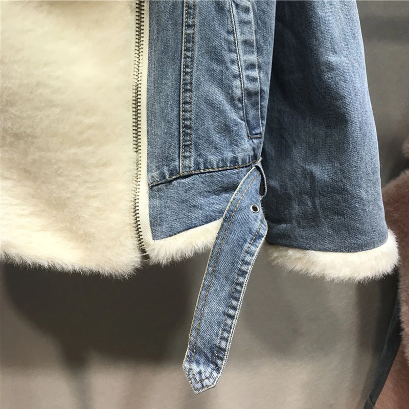 

SONDR Women Lambswool Jean Coat With Belt Long Sleeves Warm Jeans Coat Outwear Wide Denim Jacket Spring Autumn Winter New 2020