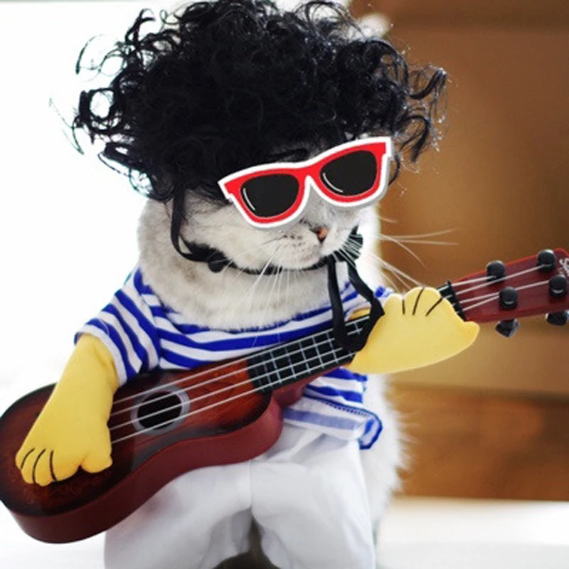 Spring Summer Pet Cat Clothes Funny Guitarist Change Outfit Costume for Cats Small Dogs Kitten Chihuahua Poodle Cosplay | Дом и сад