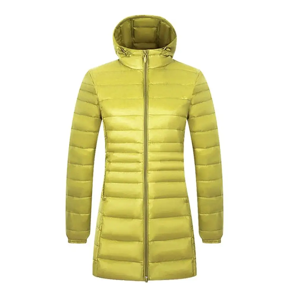 Yellow green Hooded S-7XL, Женская куртка, длинный пуховик с капюшоном, верхняя одежда размера плюс, ультралегкий пуховик, осенне-зимняя куртка, повседневное теплое пальто, YD-12 - Цвет: Yellow green Hooded