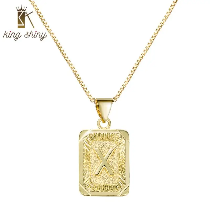 

Punk A-Z 26 English Letter Copper Pendant Necklace Elegant Gold Color Suqare Alphabet Initial Charm Necklace Girls Birthday Gift