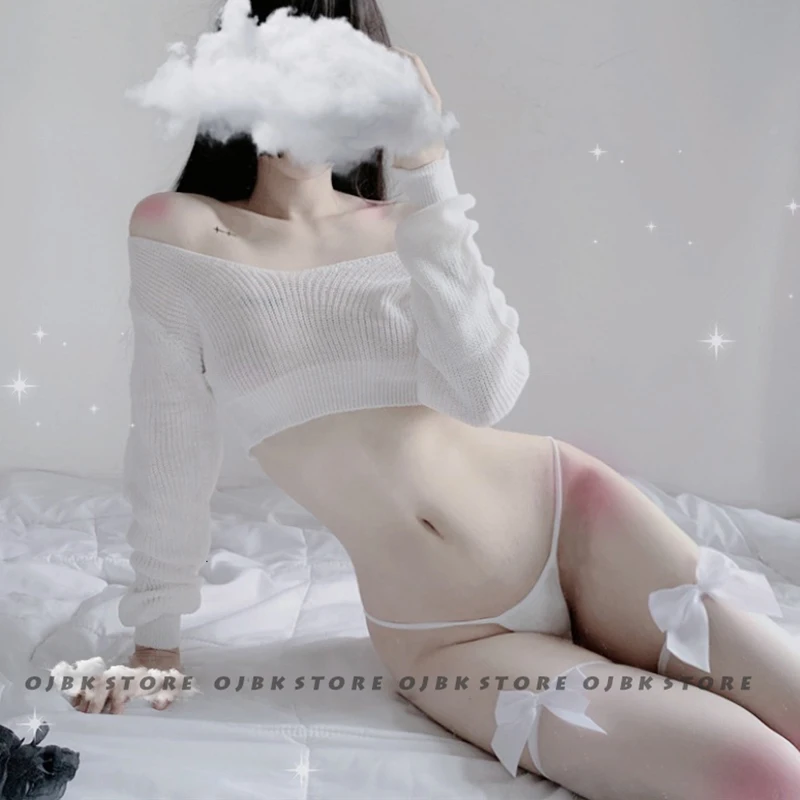

Сексуальные костюмы Kawaii свитер Топ Комплект женский Дьявол Ангел милый аниме косплей маскарадное платье Эротическое белье с трусиками и по...
