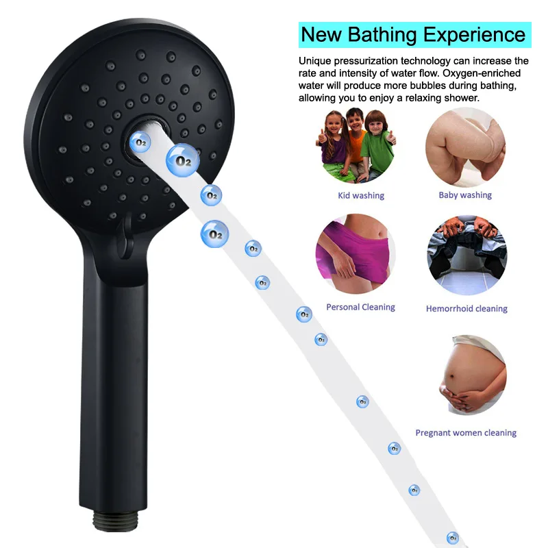 

European, American, Korean and Japanese hand-held shower head 2 features matte black pressurized shower head OEM