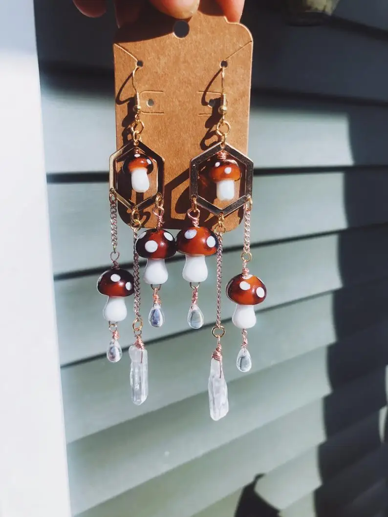 

Mushroom princess // mushroom earrings. Woodland earrings.Holographic Earrings
