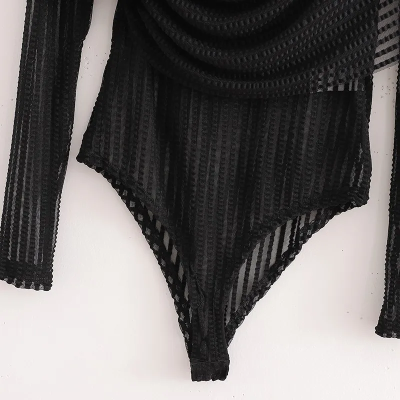 

Alldoke Sexy Hollow Out Long Sleeve Bodysuits Women Skinny Mesh Patchwork Jumpsuit Spring Summer Slim Black Bodys Para Muje