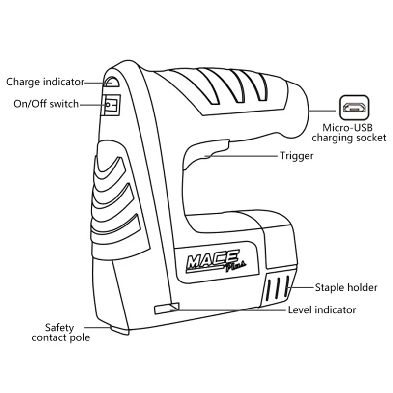 

4.2V USB Stapler Rechargeable Lithium Battery Cordless Electric Nail Gun Portable Straight/Square Staple Gun Woodworking Tools