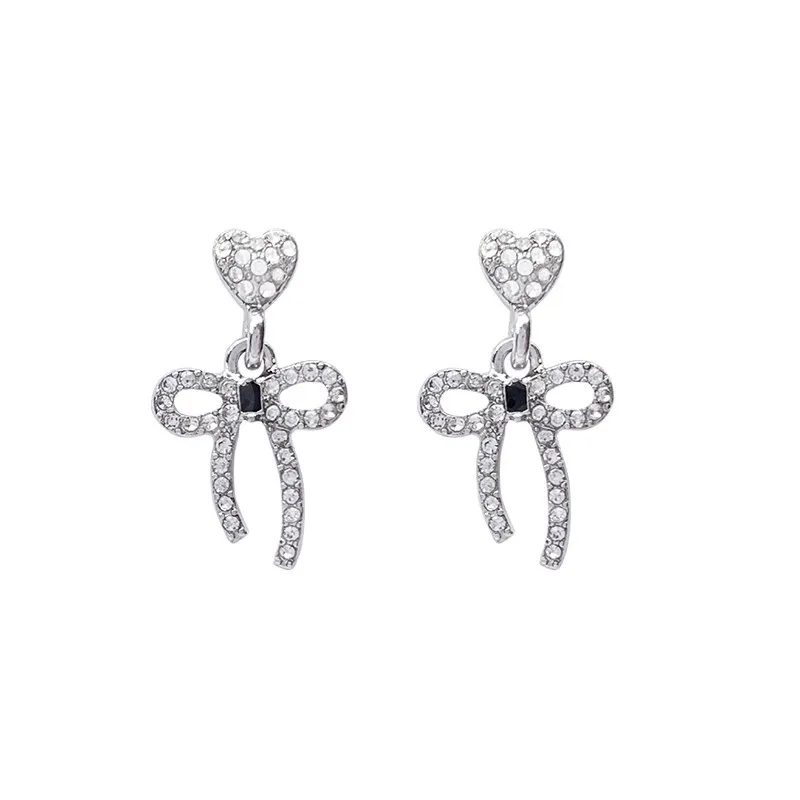 

2020 New Korean Vintage Earrings For Women Bowknot With Zirconia Silver Color Cute Hanging Dangle Girl Earrings Fashion Jewelry