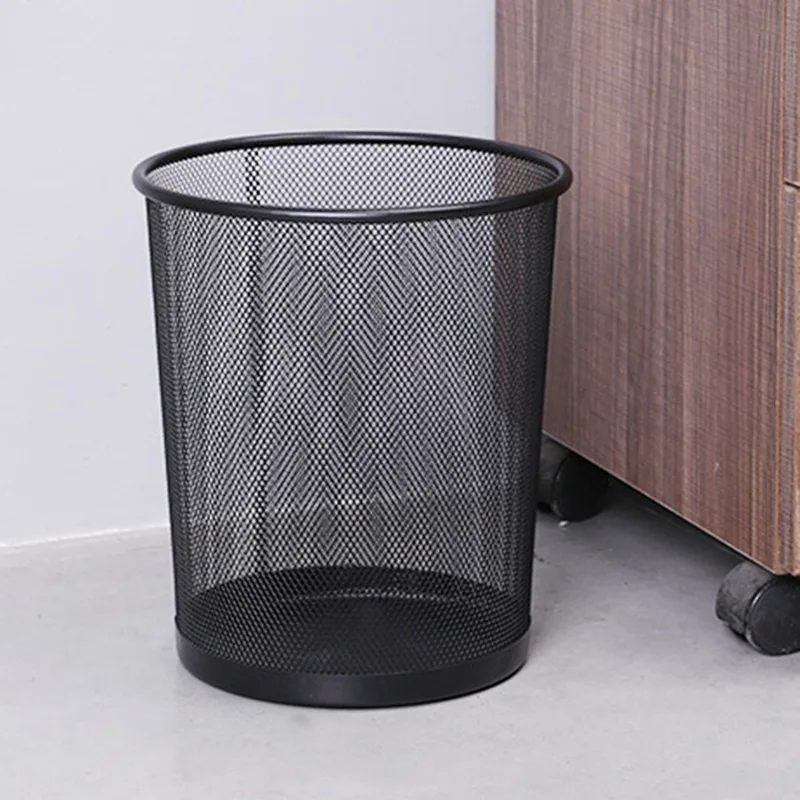 

Metal Mesh Wastebaske Round Trash Can Recycling Bin Office Tools Supplies Black Silver Home Office Supplies