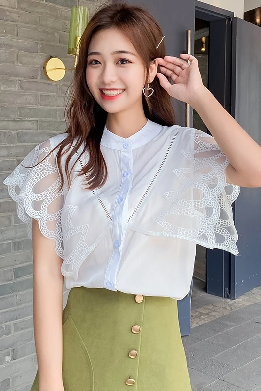 

Summer New Large Size Blouses Women's Lace Stitching Fashion Versatile Top Female Slimming Dropshipping Short Sleeve Shirt