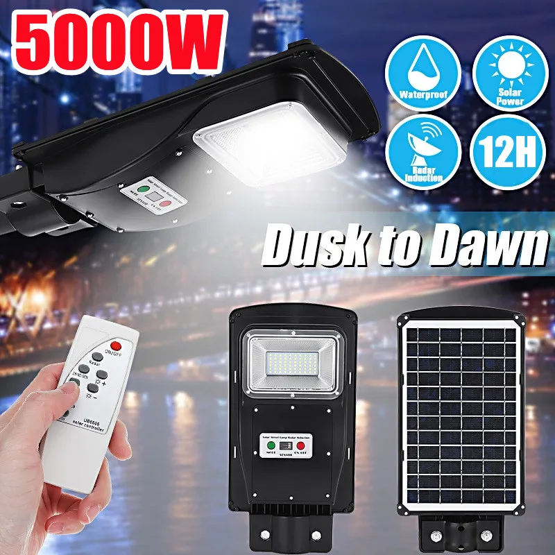 

5000W Led Solar Street Lights 60LED Outdoor Security Lighting Wall Lamp IP65 Waterproof Motion PIR Sensor Smart Control Lamp
