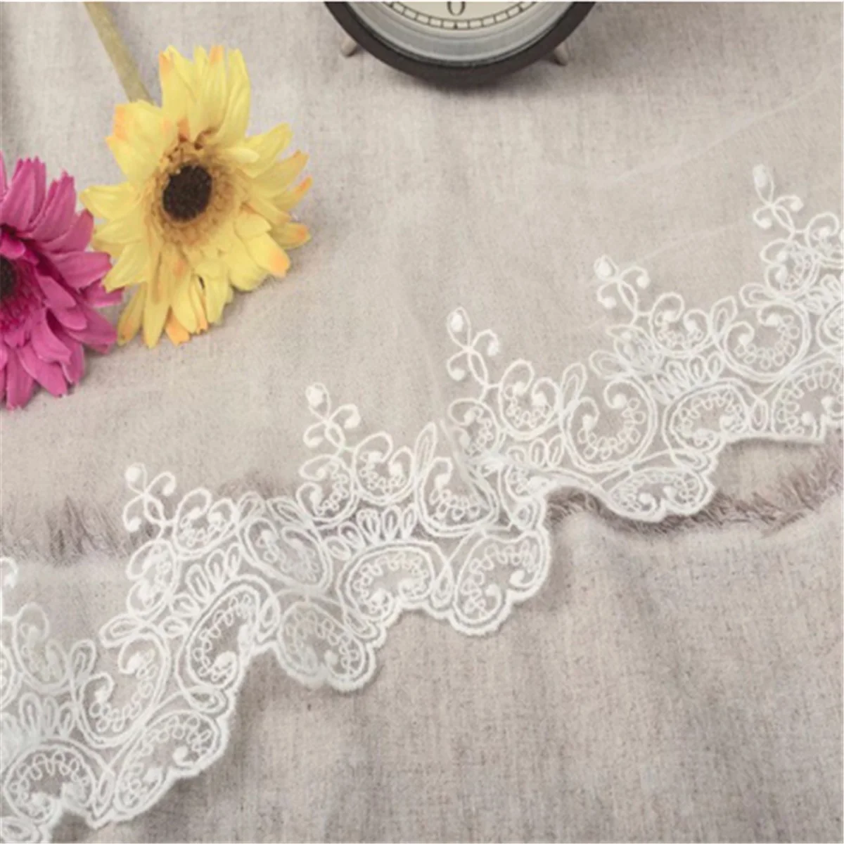 

1Yd Embroidery Floral White Cotton Lace Trim Ribbon Wedding Fabric Sewing Craft