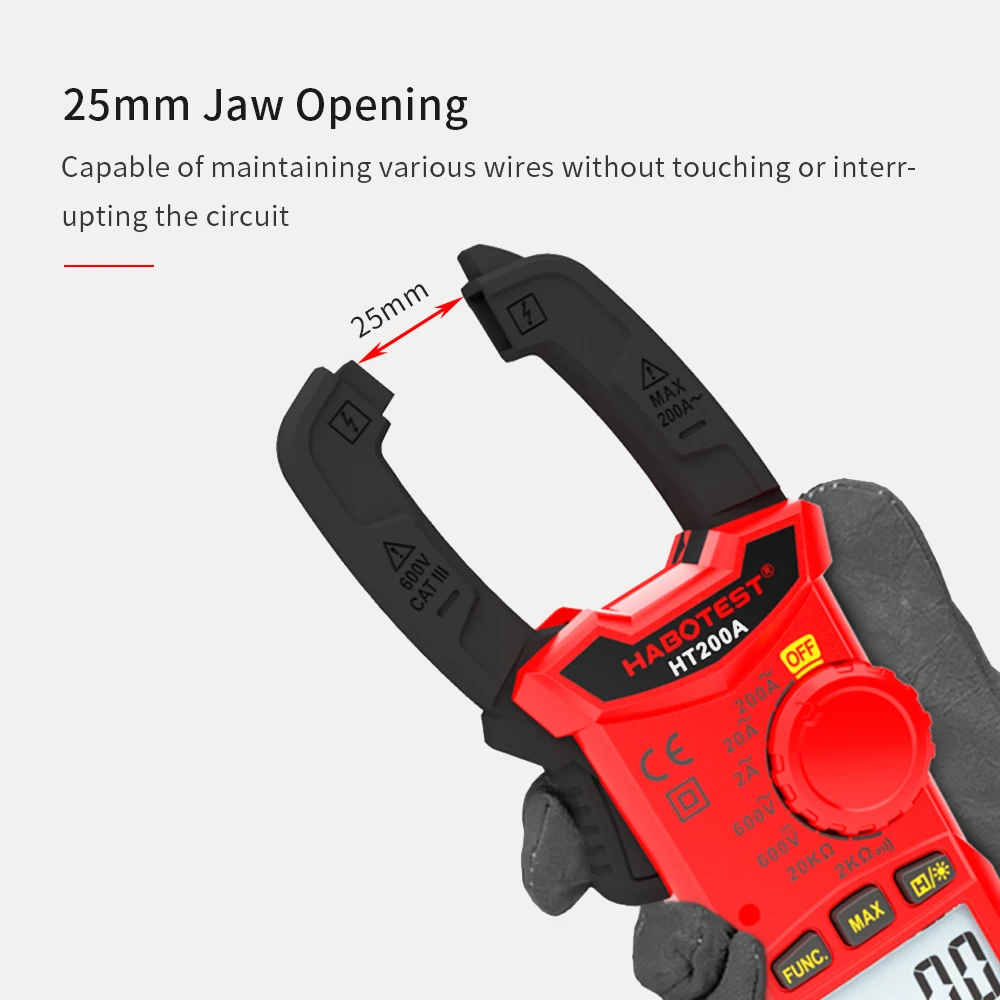 HABOTEST HT200A Мини AC цифровой клещи True RMS Авто Диапазон Цифровой мультиметр ток