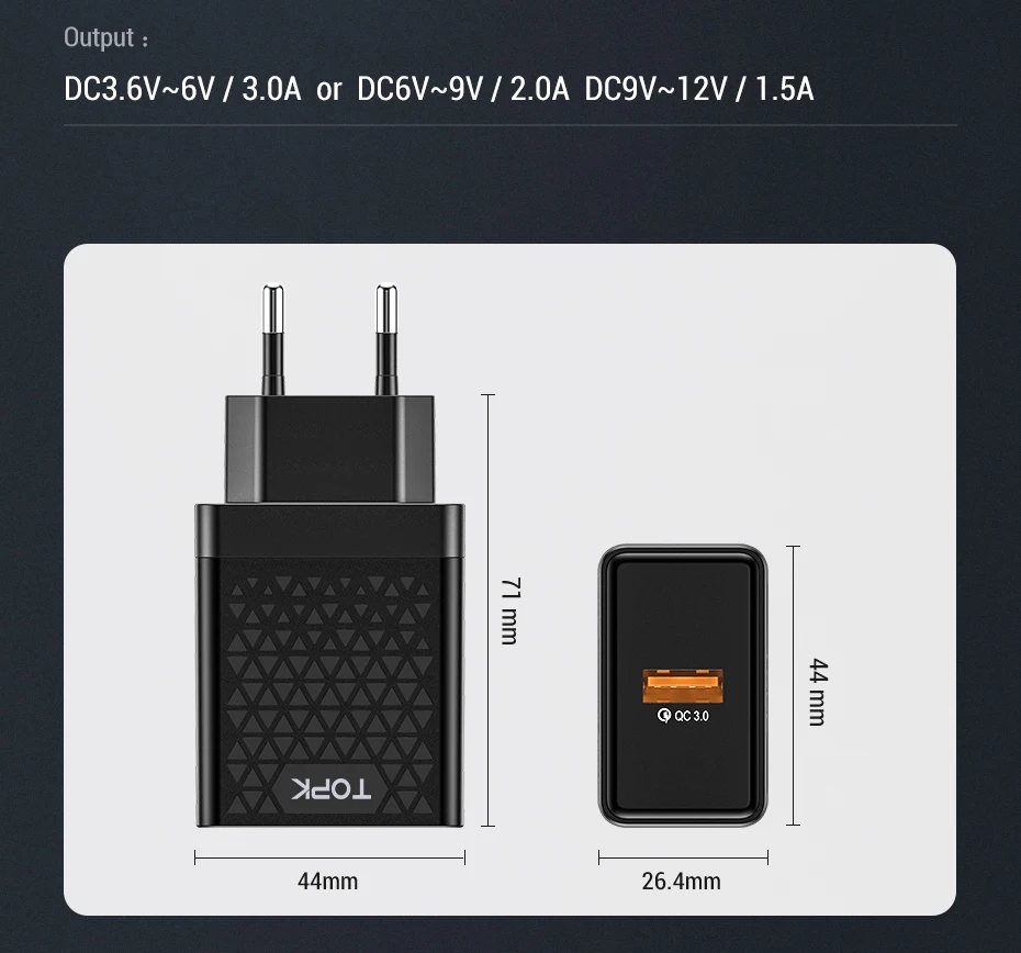 TOPK B154Q Quick Charge 3,0 USB зарядное устройство QC3.0 быстрое зарядное устройство USB зарядка для телефона адаптер с европейской вилкой для iPhone samsung Xiaomi huawei