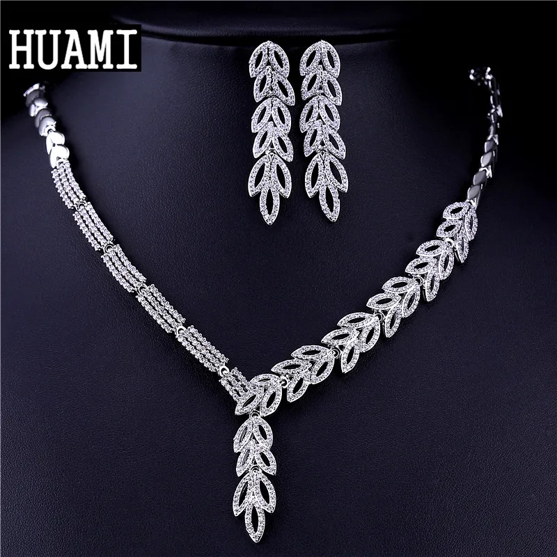 

HUAMI Tassel Drop Earrings Necklace Sets Jewelry for Women Wedding Bridal Fashion Cubic Zirconia Joyeria Fina Para Mujer Bijoux