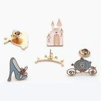 disney cinderella brooch enamel pins crystal shoes castle crown metal badge children clothing decoration gift
