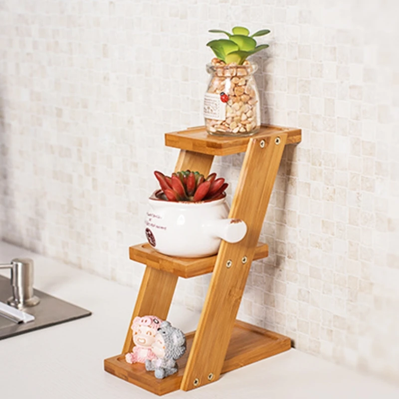 3-Tier Square Bamboo Tray Stand Succulent Cactus Flower Plant Pot Planter Holder | Дом и сад