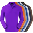 Футболка-поло мужская с отложным воротником, 100% хлопок, Повседневная рубашка с длинными рукавами, топ в деловом стиле, однотонная