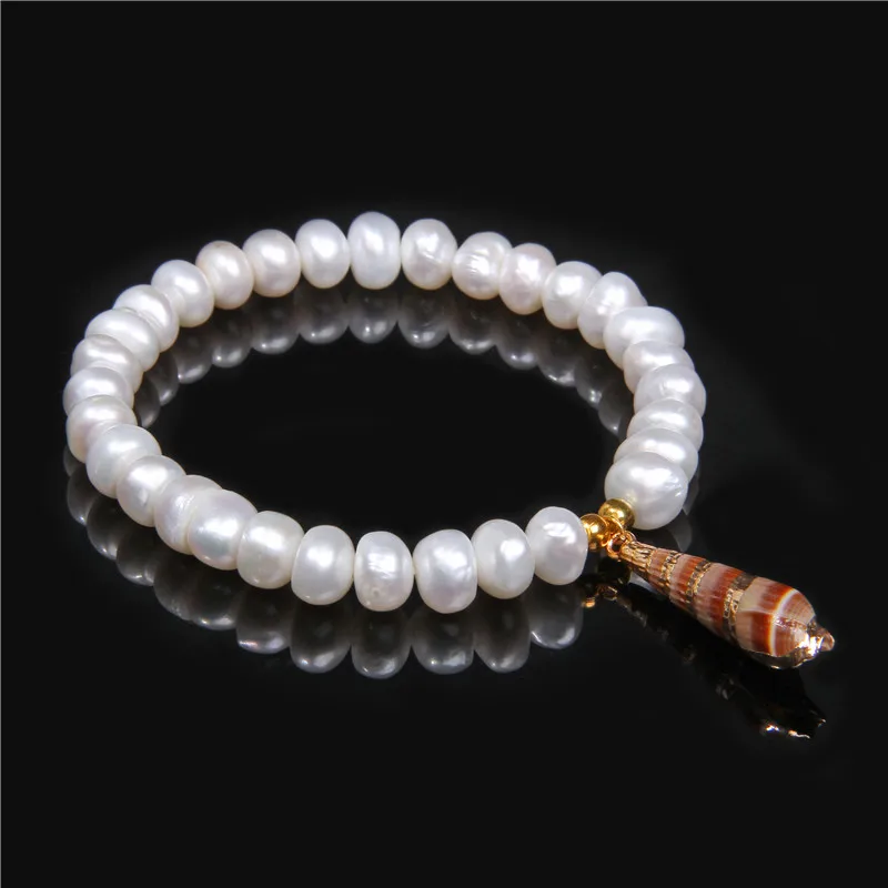 Boho Shell& пресноводный жемчуг браслет Seashell Cowry Shell Conch браслет для женщин ювелирные изделия мала-йога пляж