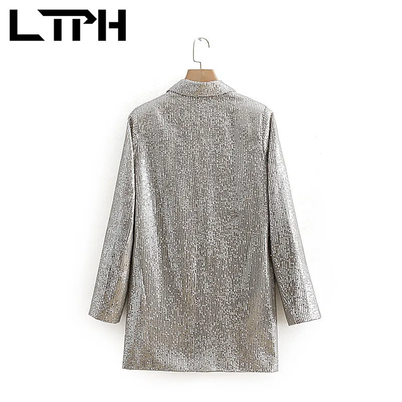 LTPH-Chaqueta informal holgada de lentejuelas para mujer, traje largo vintage para fiesta, chaqueta elegante, primavera 2021