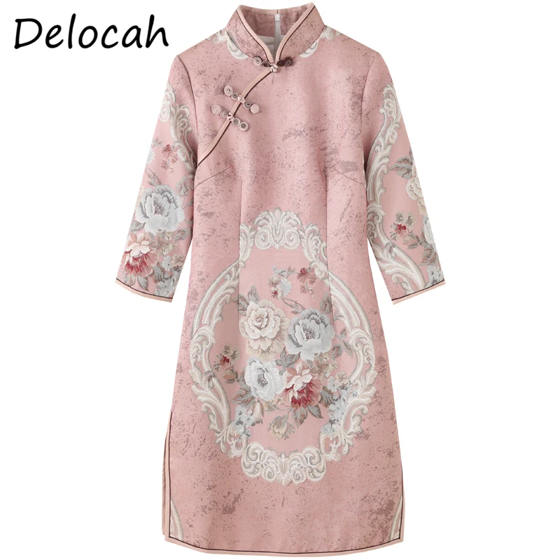 

Delocah Women Summer Fashion RunwayParty Short Dress Embroidery Half Sleeve Elegant Bodycon Ladies Split Pencil Dresses 2021
