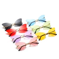 fashion butterfly rimless sunglasses women metal frame golden pink red luxury oversized framed sun glasses eyewear uv400